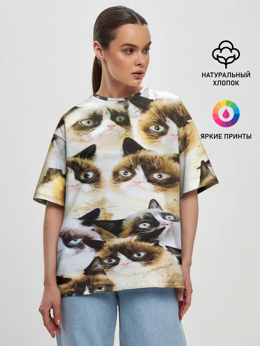 Женская футболка оверсайз / КОТ МЕМ