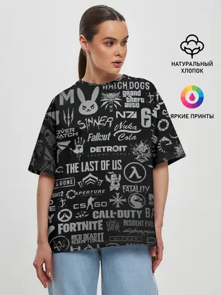 Женская футболка оверсайз / ЛОГОТИПЫ ИГР / LOGO GAMES