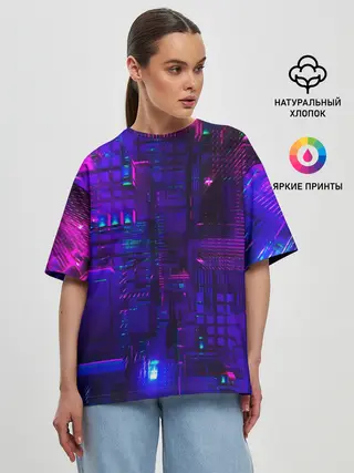 Женская футболка оверсайз / NEON CUBES