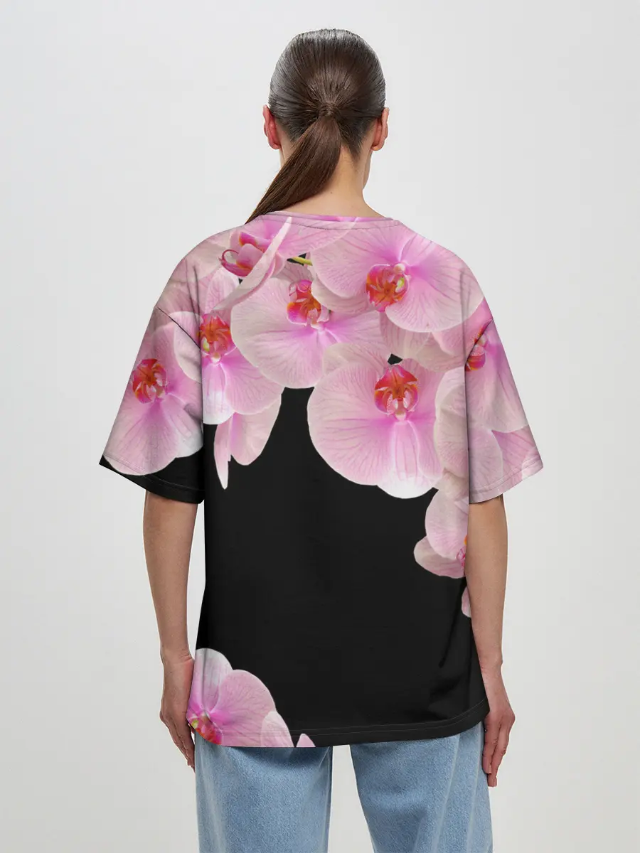 Женская футболка оверсайз / Орхидеи в ночи