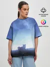 Женская футболка оверсайз / силуэт корги ночь космос дымка