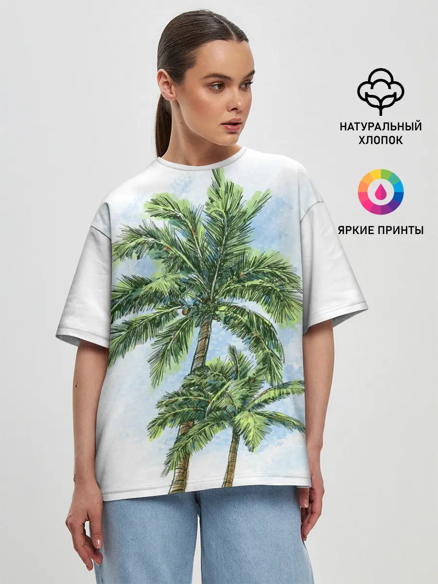 Женская футболка оверсайз / Пальмы над головой