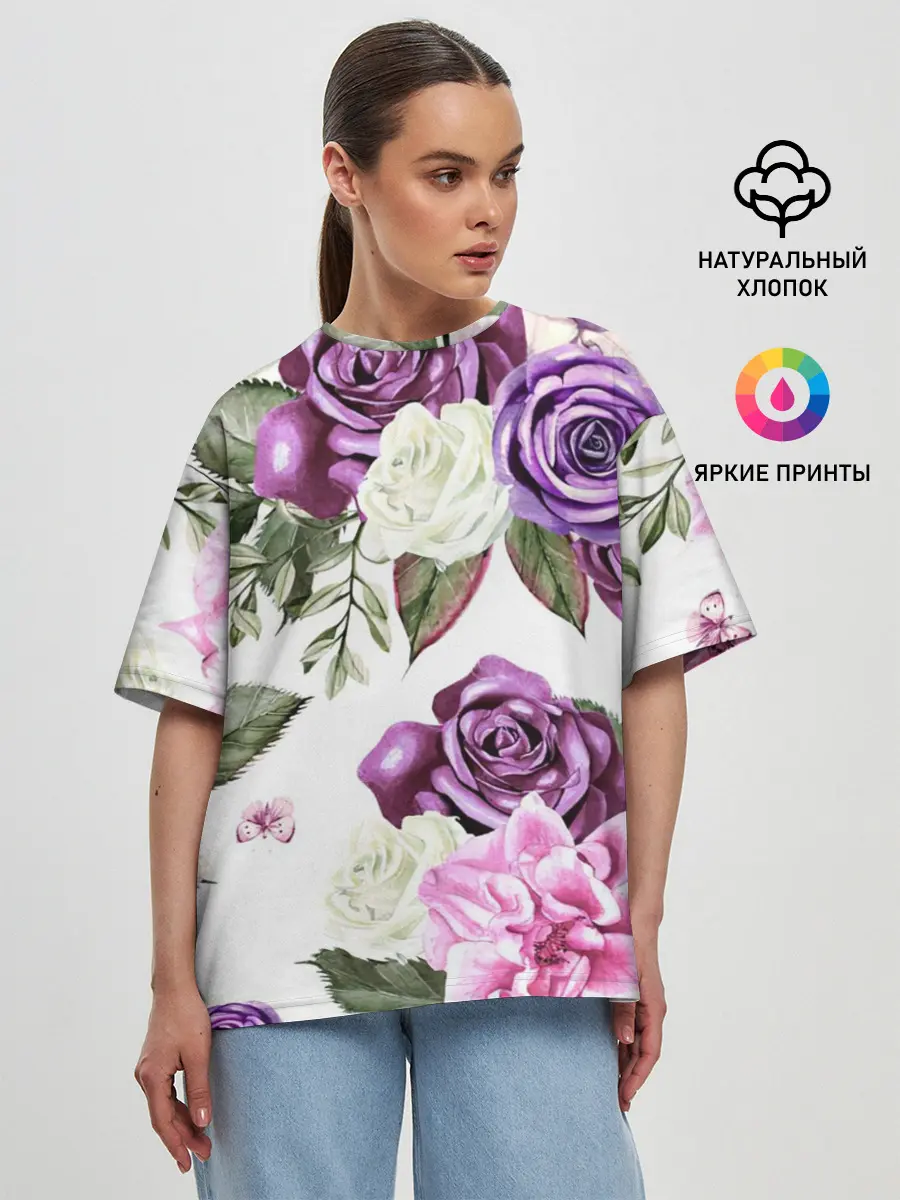 Женская футболка оверсайз / Красивые розы