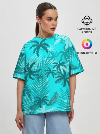 Женская футболка оверсайз / НЕОНОВЫЕ ПАЛЬМЫ