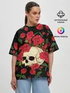 Женская футболка оверсайз / Skull | Roses