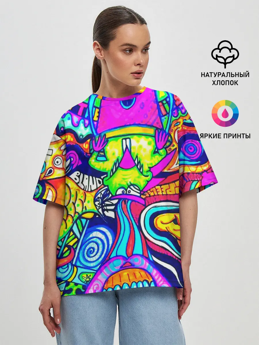 Женская футболка оверсайз / КИСЛОТНЫЕ РИСУНОК