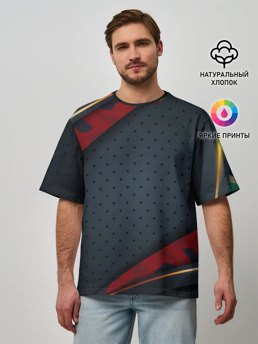 Мужская футболка оверсайз / 3D Dark red & black