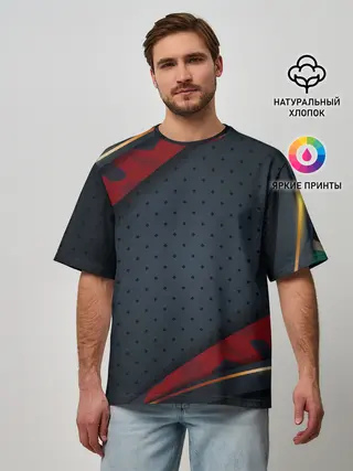 Мужская футболка оверсайз / 3D Dark red & black