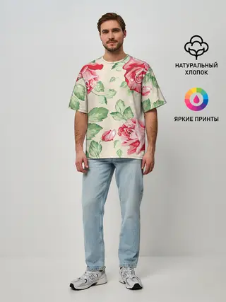 Мужская футболка оверсайз / Розы
