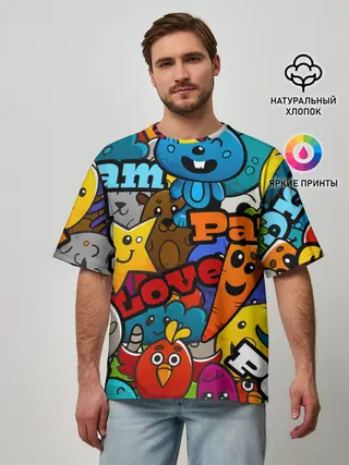 Мужская футболка оверсайз / LOVE | PEACE | PARTY
