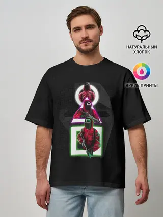 Мужская футболка оверсайз / ИГРА В КАЛЬМАРА | ПЕРСОНАЖИ В МАСКАХ