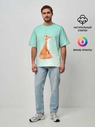 Мужская футболка оверсайз / нарисованный лисенок