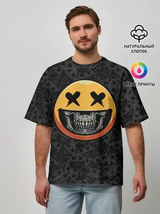 Мужская футболка оверсайз / Смайлик на черепе