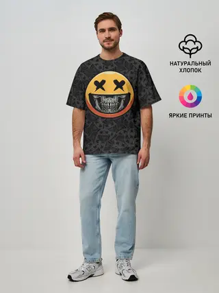 Мужская футболка оверсайз / Смайлик на черепе
