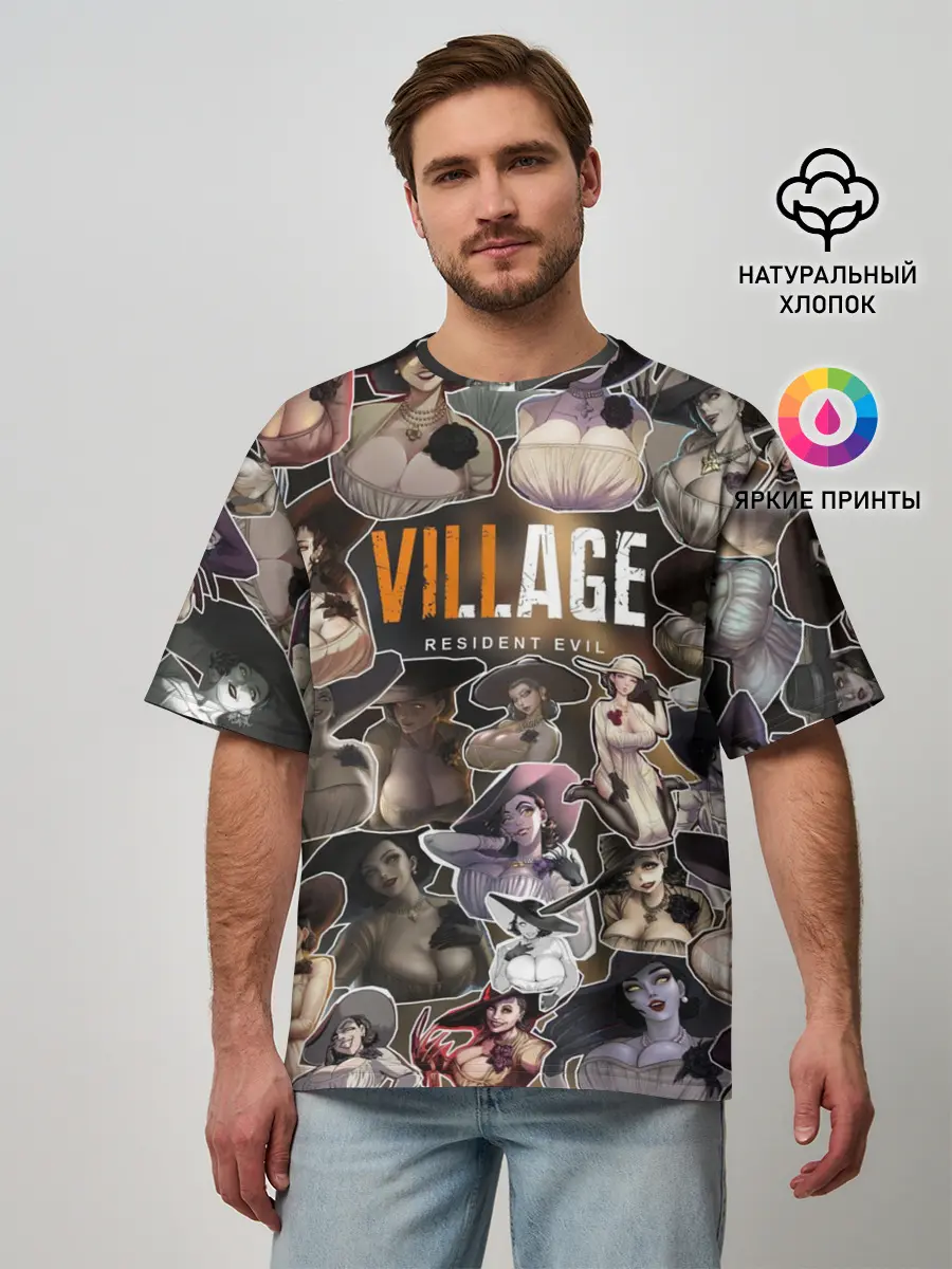 Мужская футболка оверсайз / Dimitrescu stikers style 2