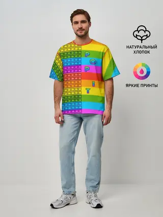 Мужская футболка оверсайз / POP it вертикальная надпись