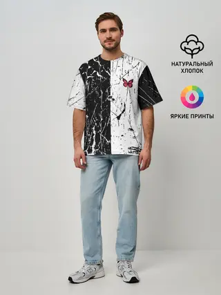 Мужская футболка оверсайз / ЧБ ГРАНЖ | RED BUTTERFLY