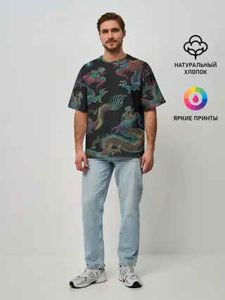 Мужская футболка оверсайз / Цветные драконы