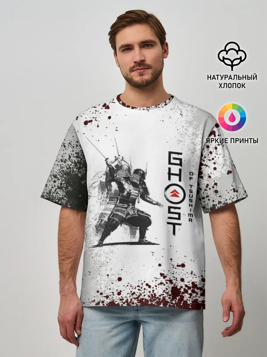 Мужская футболка оверсайз / Ghost of Tsushim | Призрак Цусима