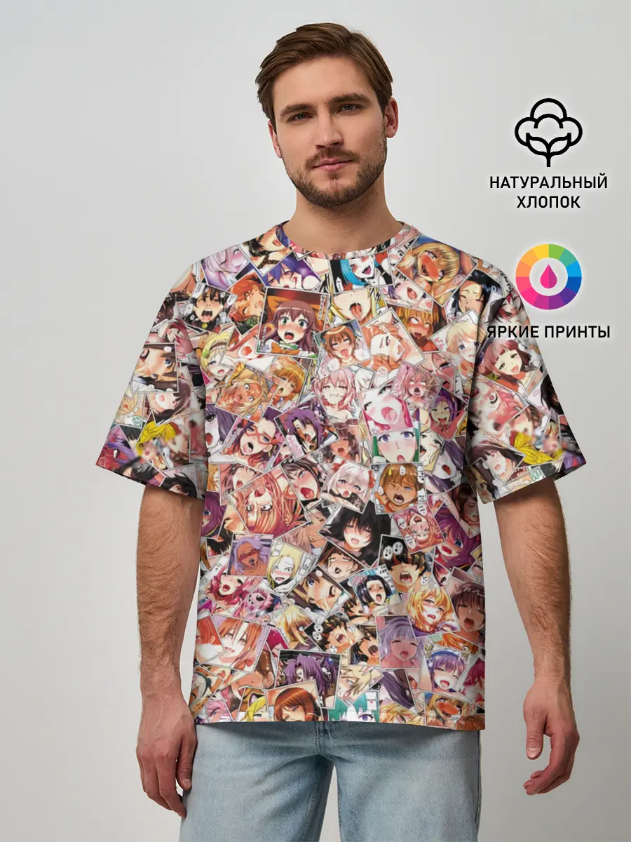 Мужская футболка оверсайз / Яркий паттерн АХЕГАО