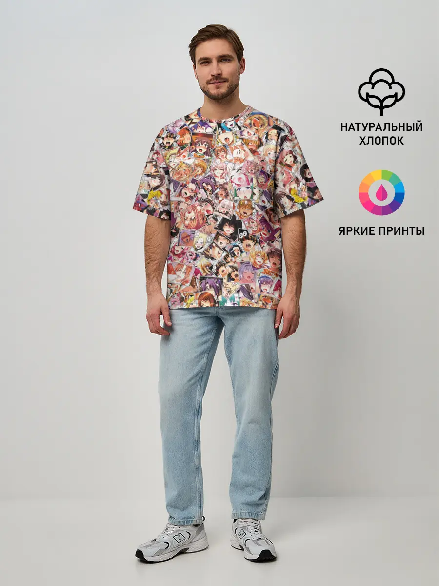 Мужская футболка оверсайз / Яркий паттерн АХЕГАО