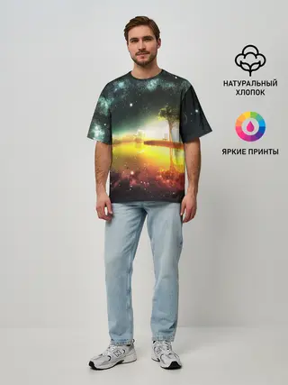 Мужская футболка оверсайз / Закат со звездами