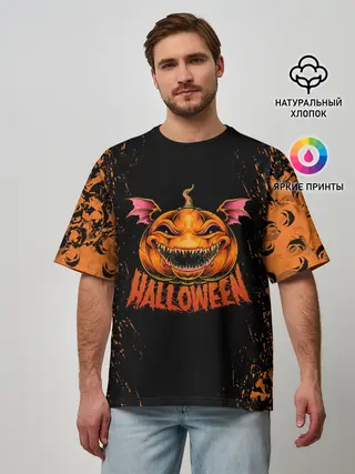 Мужская футболка оверсайз / ВЕСЕЛАЯ ТЫКВА | ХЭЛЛОУИН