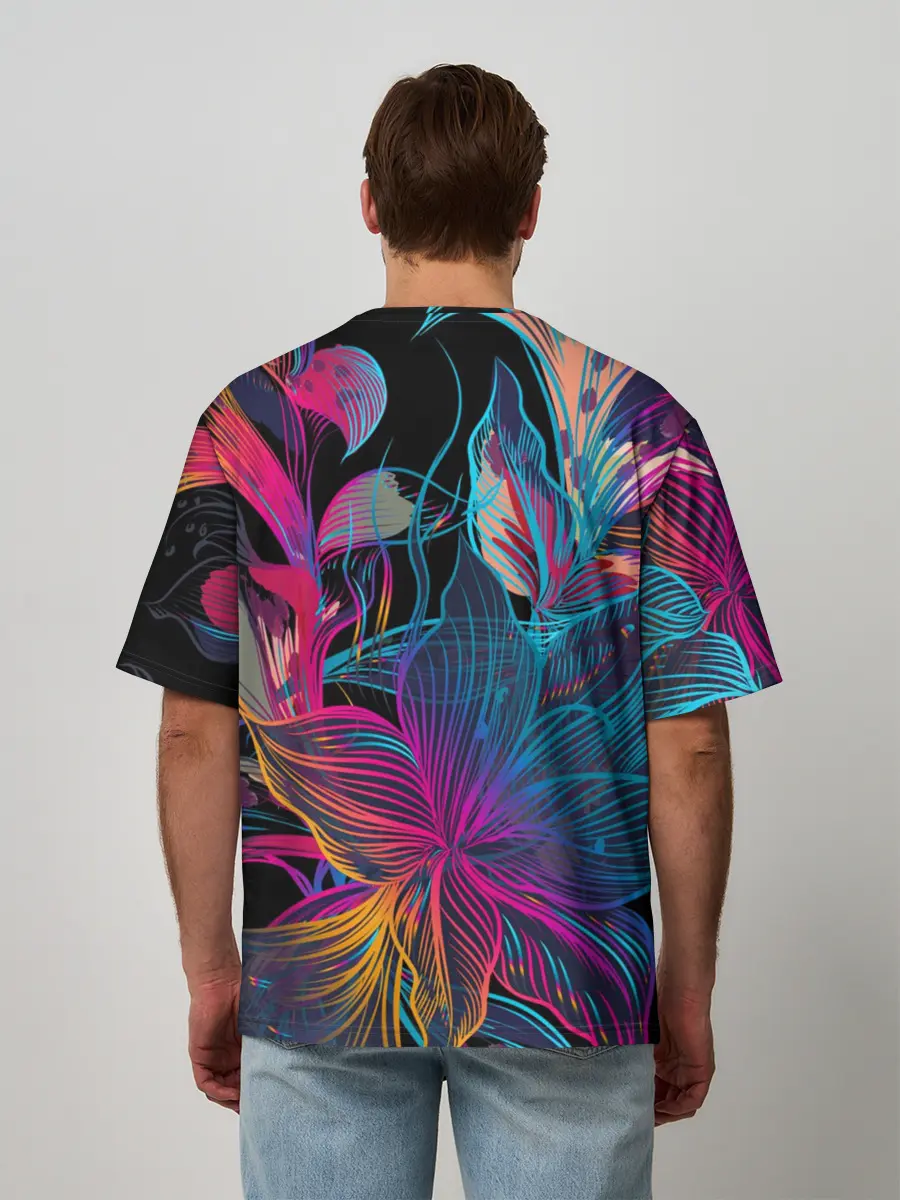 Мужская футболка оверсайз / Flowers | Неон
