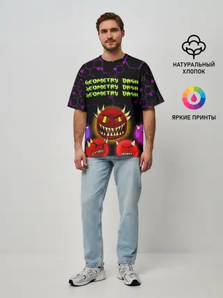 Мужская футболка оверсайз / GEOMETRY DASH DEMONS / ДЕМОНЫ