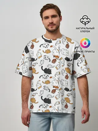 Мужская футболка оверсайз / Котики.