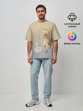 Мужская футболка оверсайз / девочка и мышка друзья