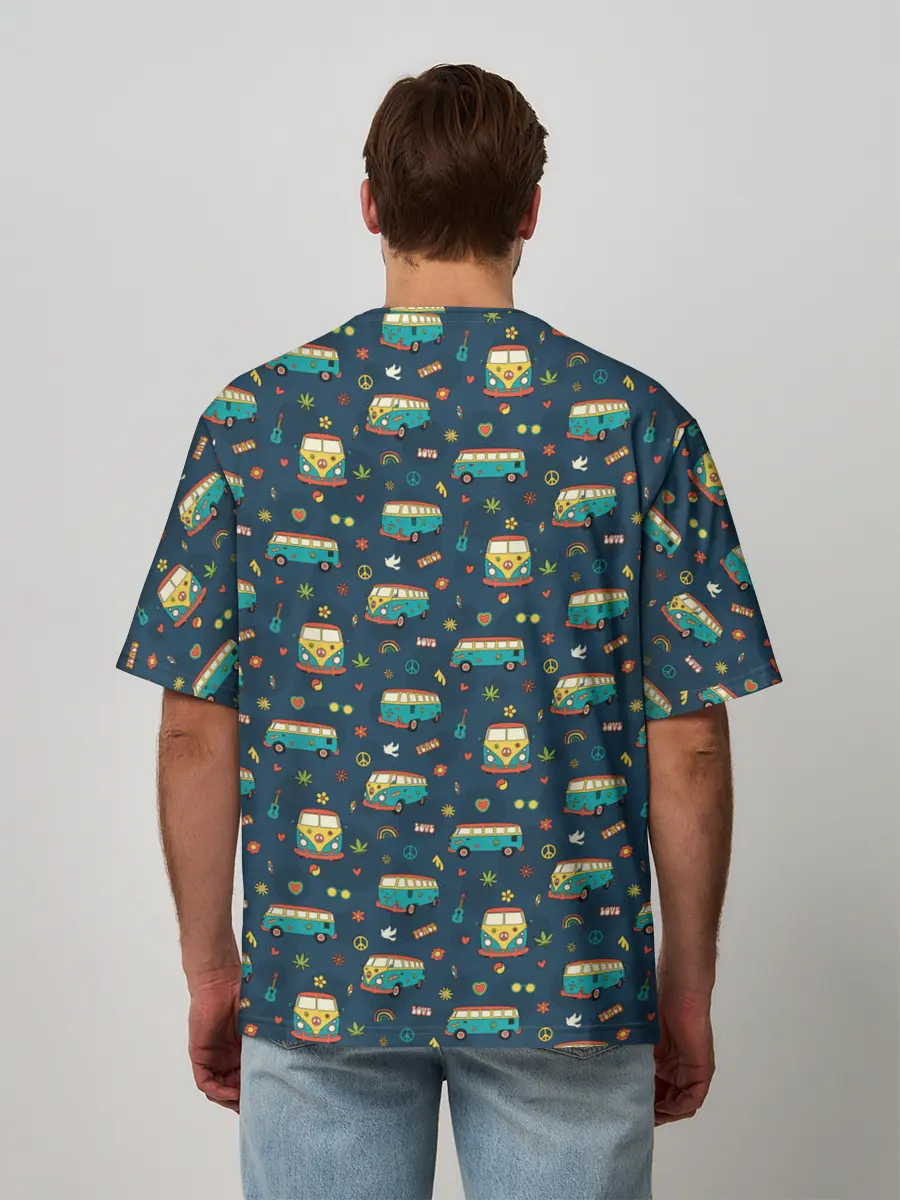 Мужская футболка оверсайз / Фургоны хиппи