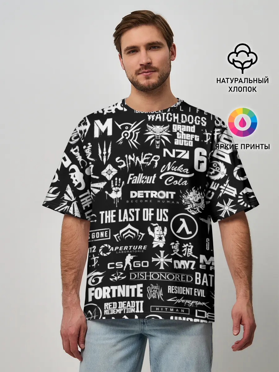 Мужская футболка оверсайз / ЛОГОТИПЫ ИГР