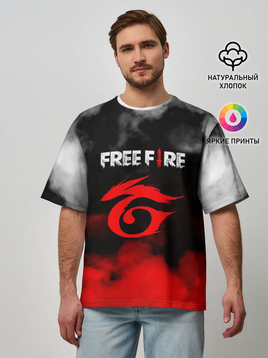 Мужская футболка оверсайз / GARENA FREE FIRE / ГАРЕНА ФРИ ФАЕР.