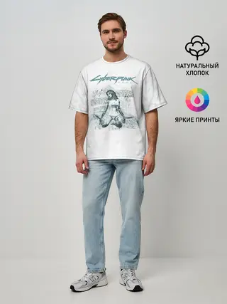 Мужская футболка оверсайз / КЛИНКИ БОГОМОЛА Cyberpunk 2077