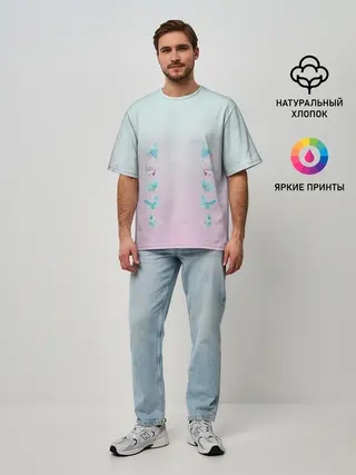 Мужская футболка оверсайз / акварельные бабочки
