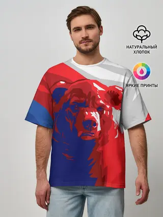 Мужская футболка оверсайз / Российский медведь