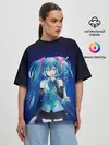 Женская футболка оверсайз / Hatsune Miku на черном фоне