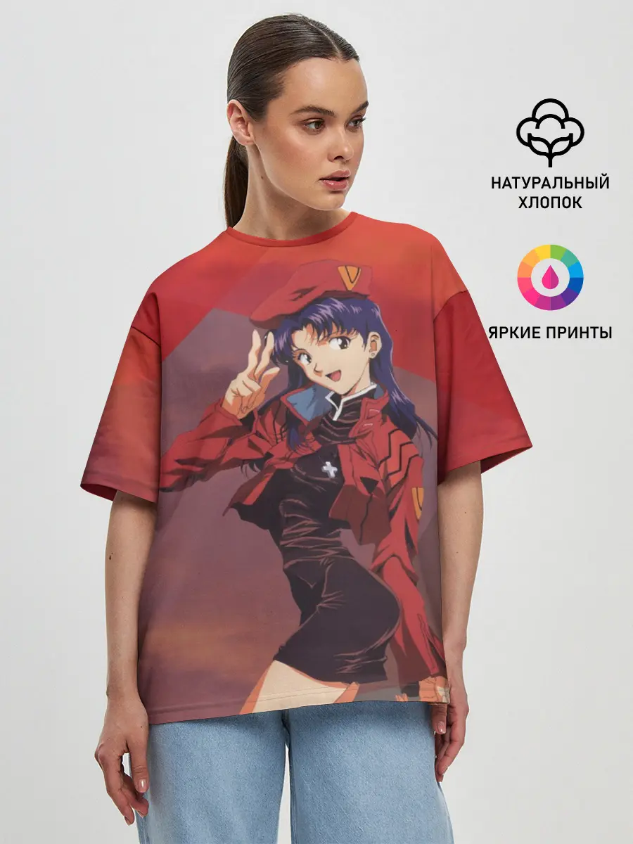 Женская футболка оверсайз / Misato Katsuragi на красном