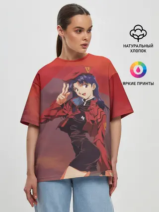 Женская футболка оверсайз / Misato Katsuragi на красном