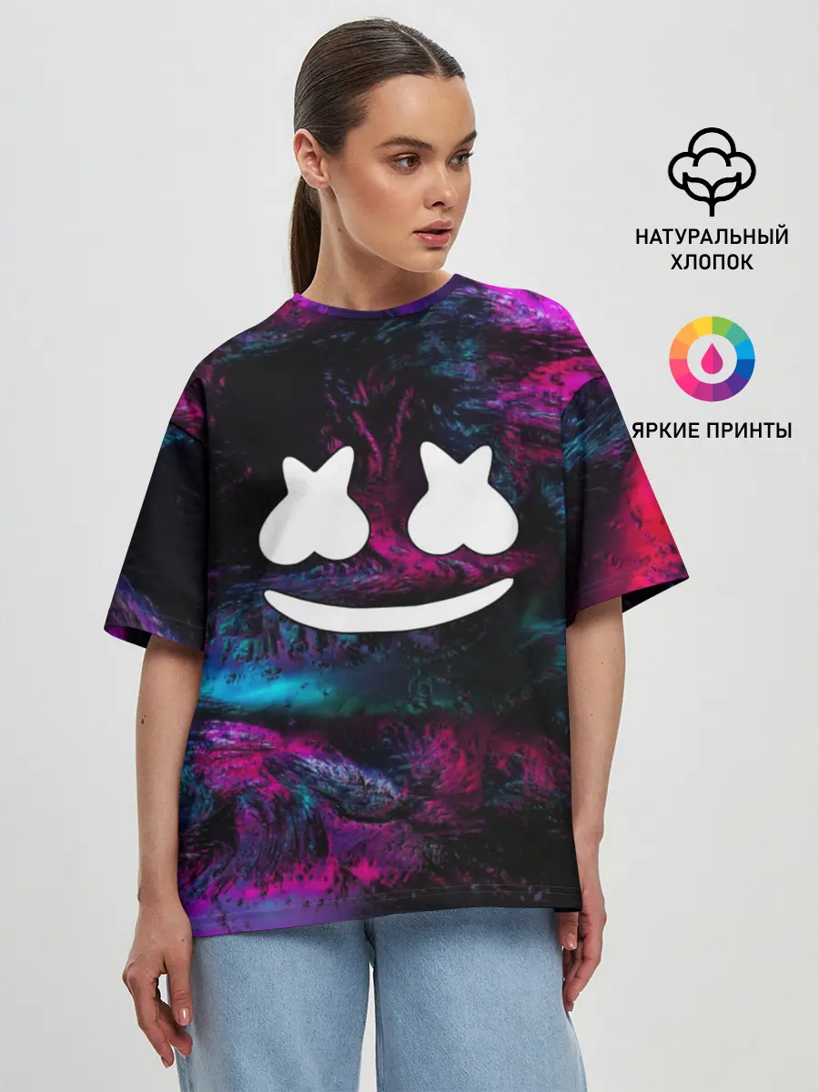 Женская футболка оверсайз / Marshmello NEON