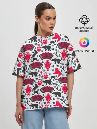 Женская футболка оверсайз / Русский орнамент