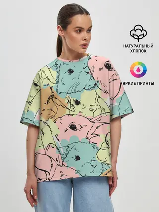 Женская футболка оверсайз / Акварельные Зайки