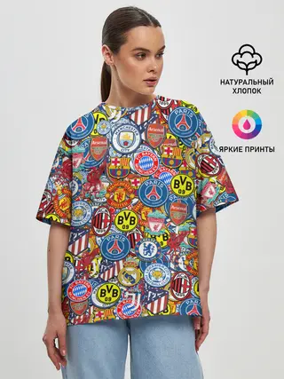 Женская футболка оверсайз / ЛОГОТИПЫ ФУТБОЛЬНЫХ КОМАНД