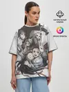 Женская футболка оверсайз / Kimetsu no Yaiba на сером