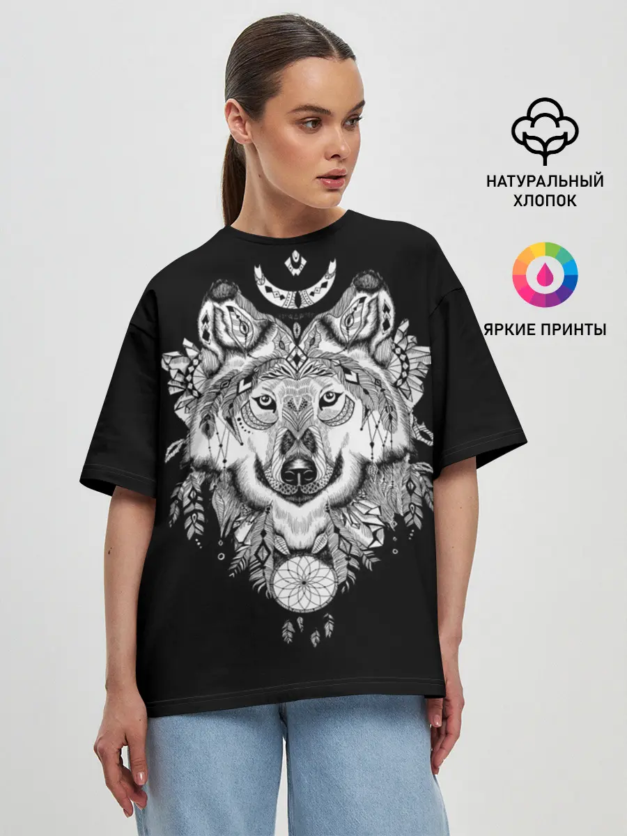 Женская футболка оверсайз / Ацтекский волк