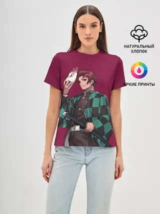 Женская базовая футболка / KIMETSU NO YAIBA с маской