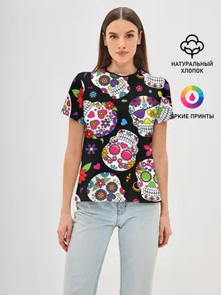 Женская базовая футболка / Шальные черепа