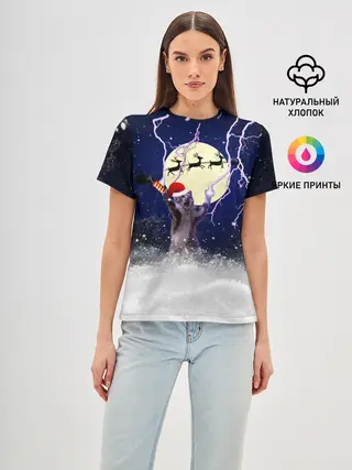 Женская базовая футболка / Новогодний Кот