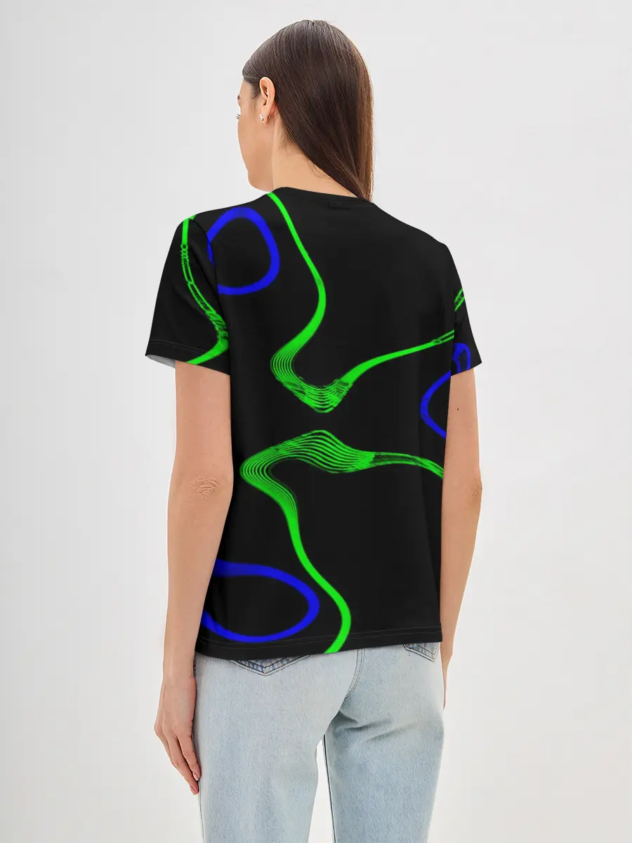 Женская базовая футболка / Неоновый хаос 3D/Neon chaos 3D